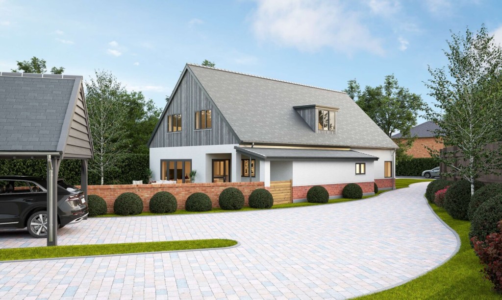 Lot: 89 - DEVELOPMENT OPPORTUNITY - PERMISSION FOR TWO DETACHED CHALET BUNGALOWS AND EXTENSION OF EXISTING DWELLING INTO CHALET BUNGALOW - CGI of proposed dwelling to front